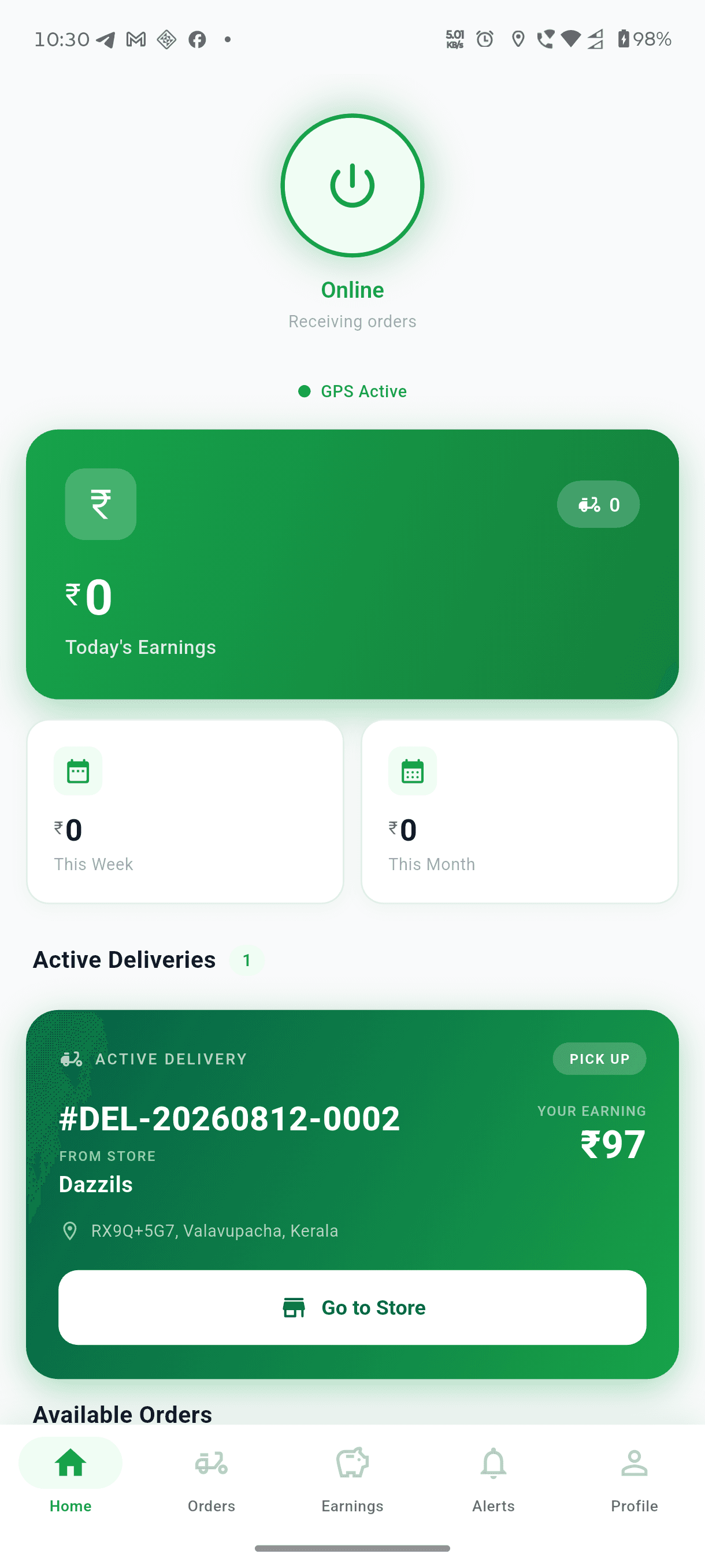 Perak delivery partner mobile application
